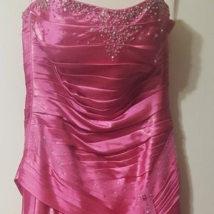 Pink, high-low, corset back dress